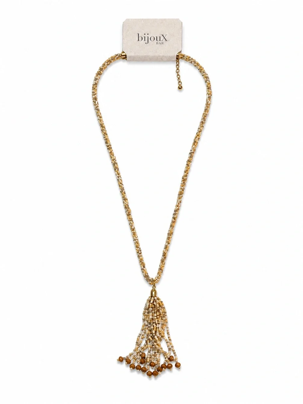 Bijoux Bar Gold Beaded Tassel Pendant Necklace